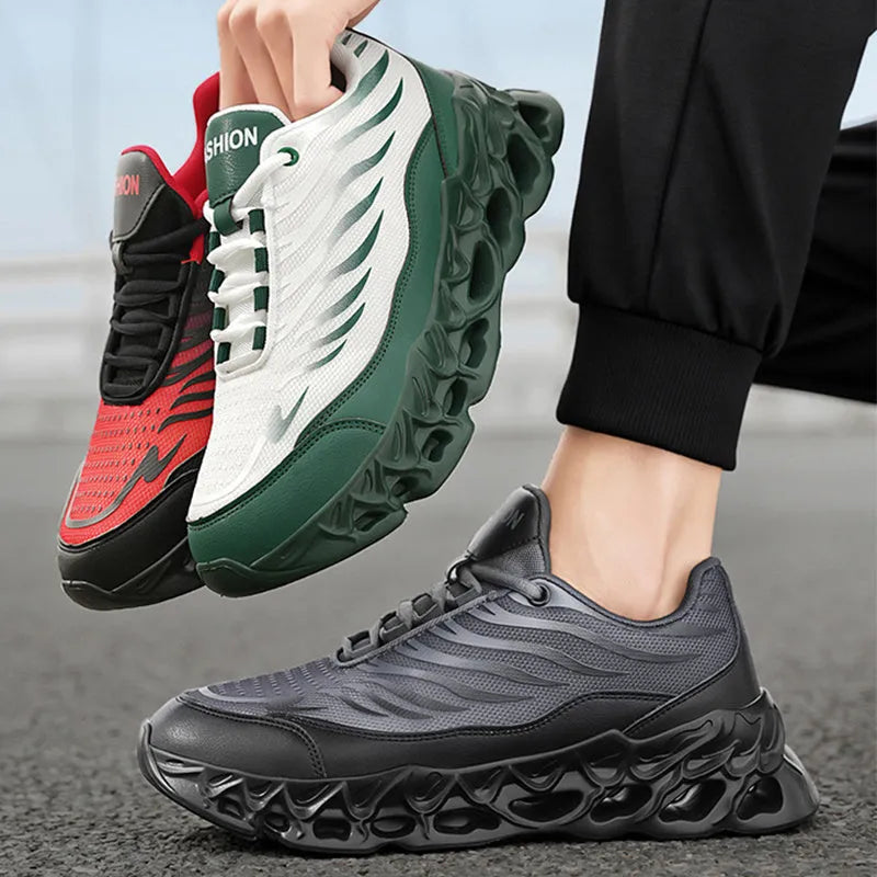 Men's lace-up thick-soled daddy sneakers in Black Grey with mesh upper and PU sole