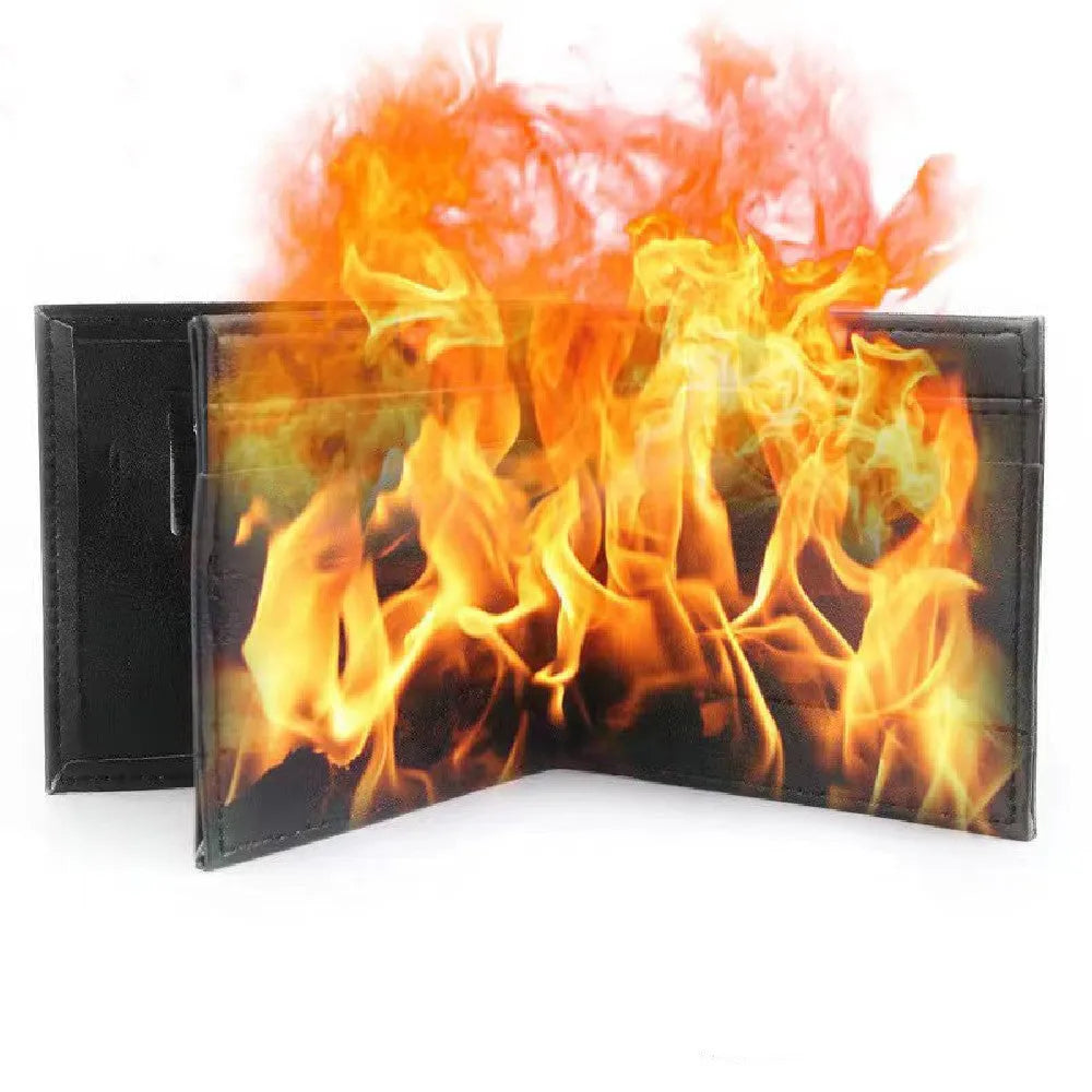 Leather fire wallet magic prop measuring 11.5x10cm in large area colour