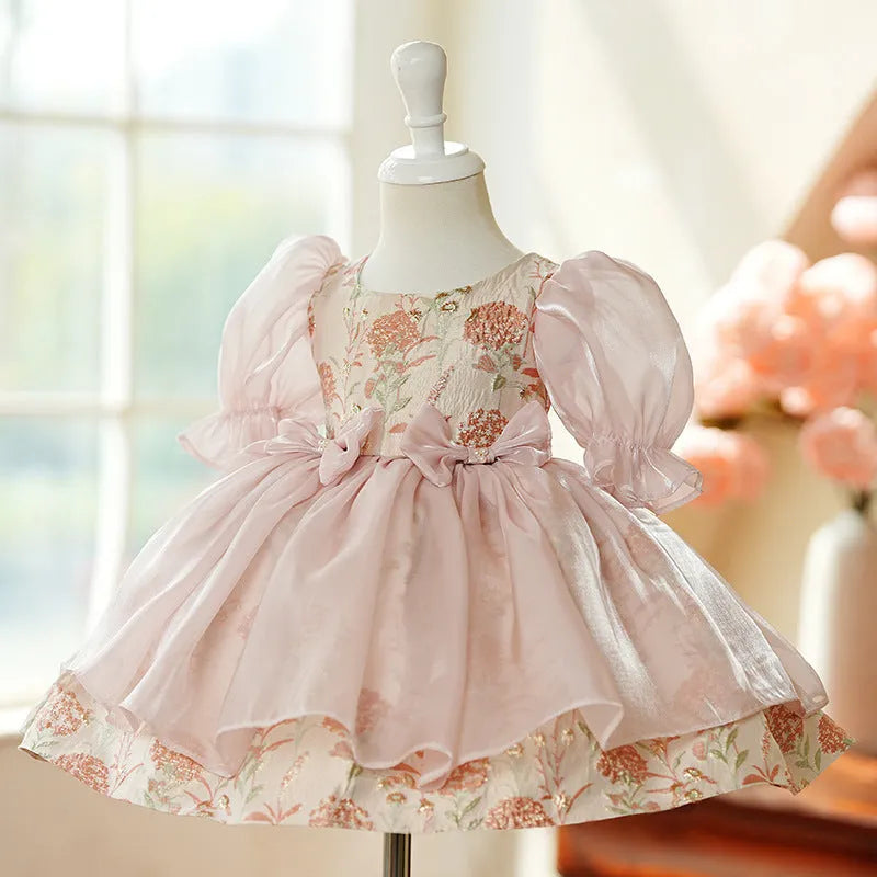Girls' pink polyester princess-style piano performance dress suitable for height 80 to 150cm