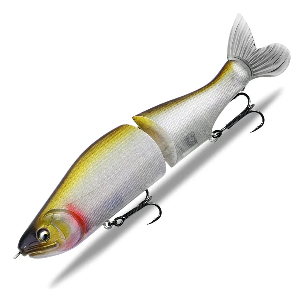 185mm plastic bass fishing swimming bait showing colour options and length measurement