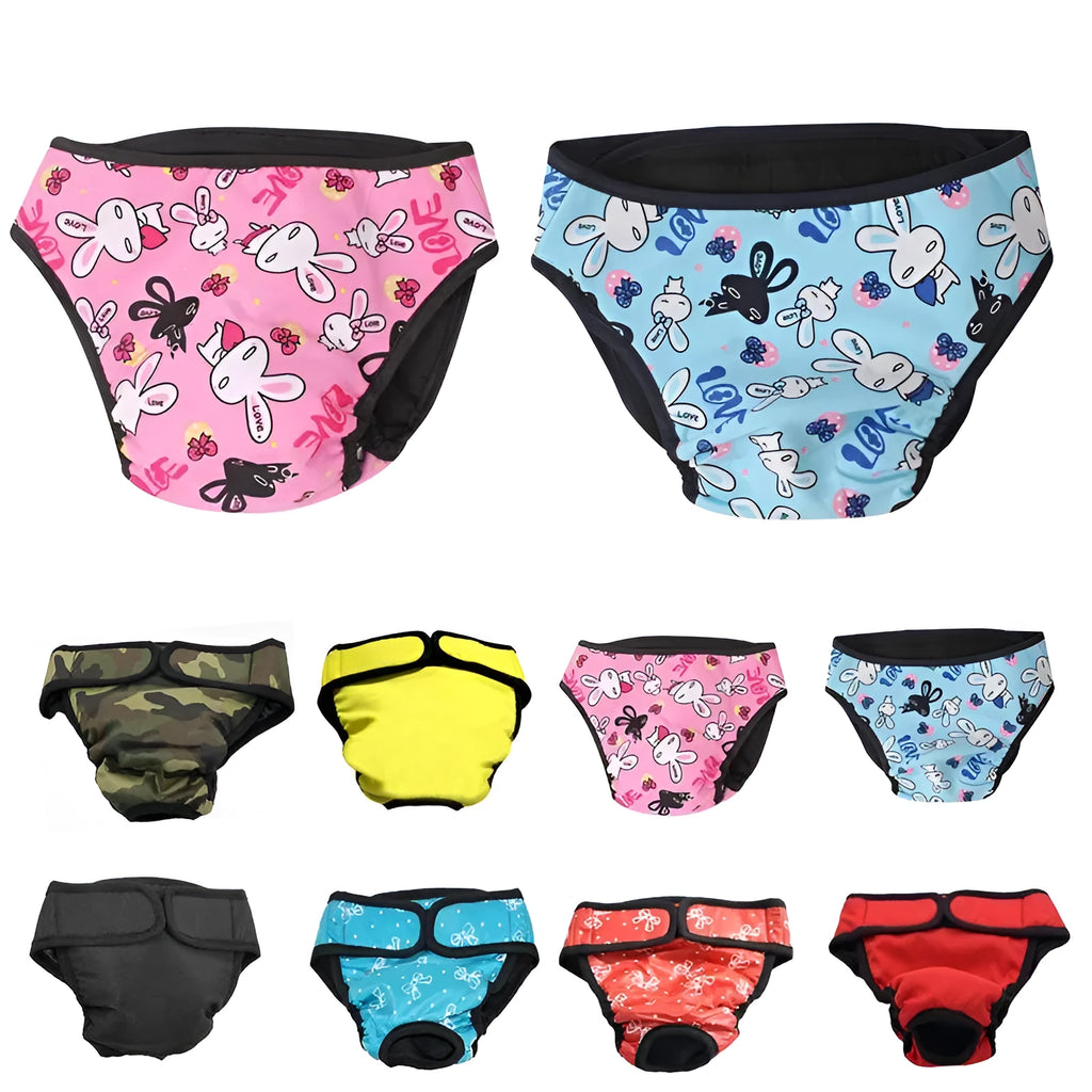 Large breed female dog wearing cotton menstrual pants with wide velcro fastening, size XXL, black colour