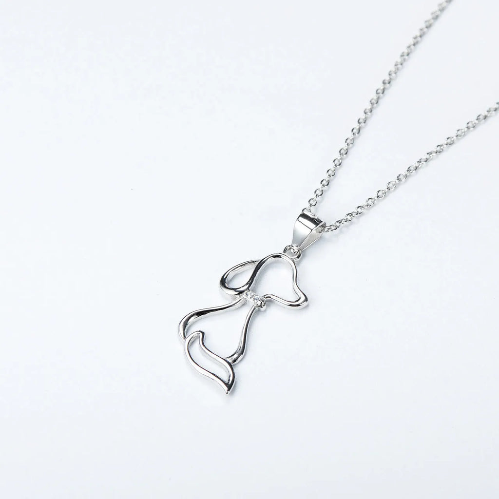 Ladies 925 sterling silver dog pendant necklace with adjustable round bead chain, unisex cartoon animal style