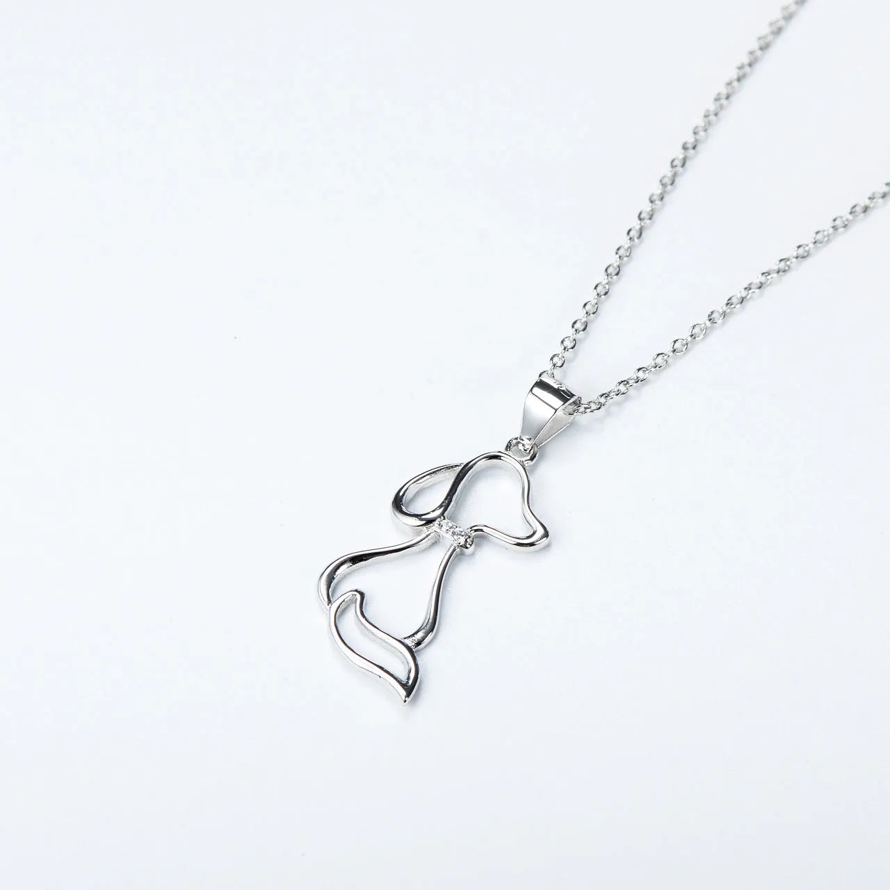 Ladies 925 sterling silver dog pendant necklace with adjustable round bead chain, unisex cartoon animal style