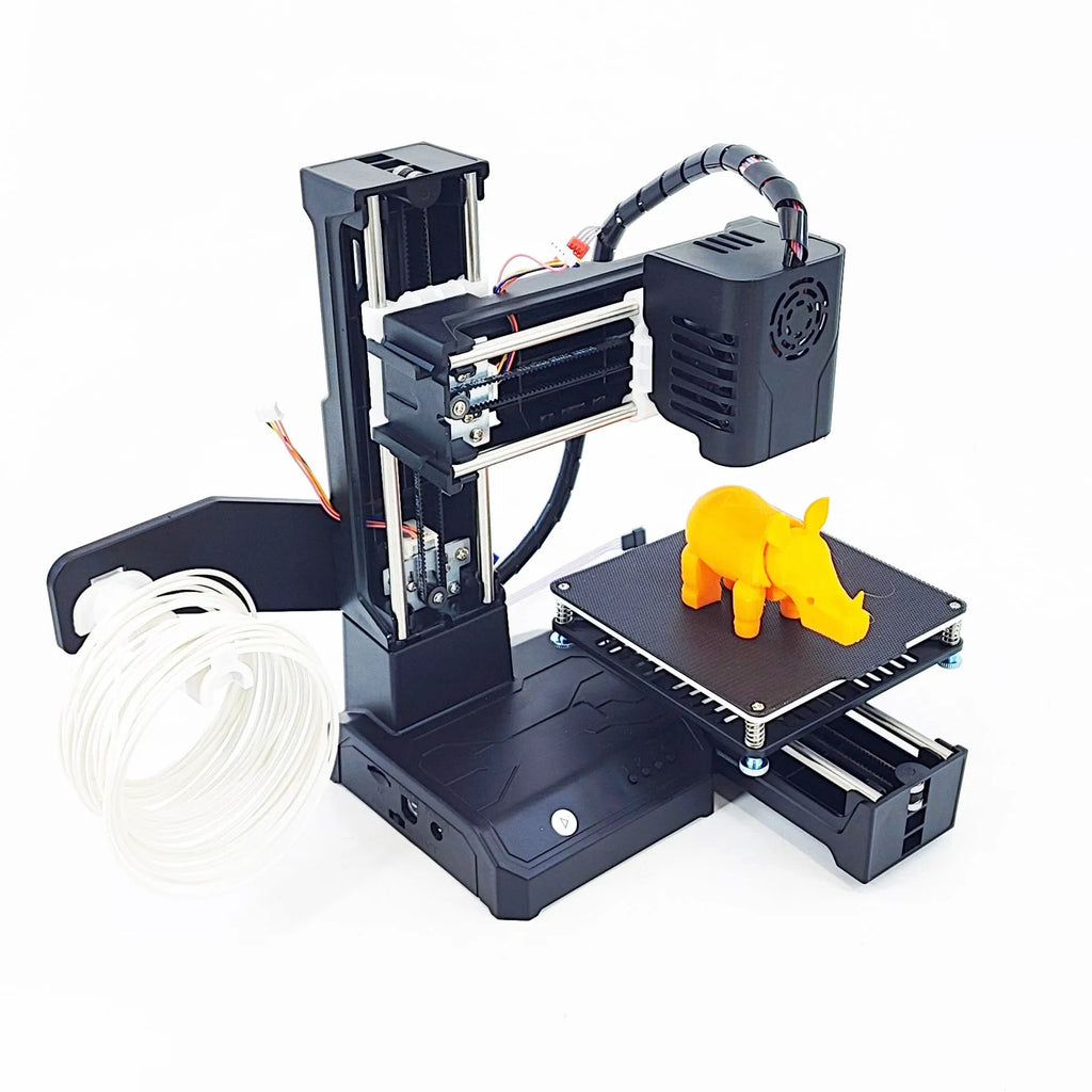 K9 New Mini 3D printer in black or blue colours with 100mm print area for PLA filament printing