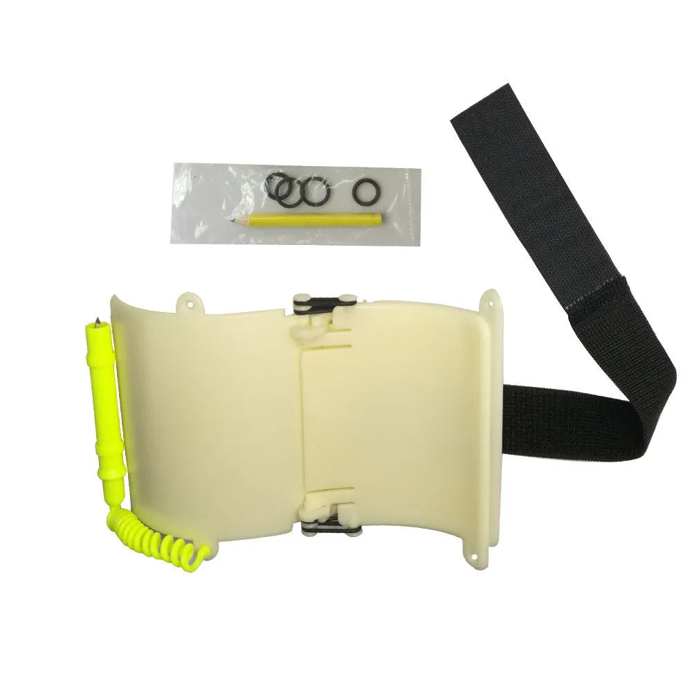 White luminous ABS underwater writing wristboard for diver communication with integrated pencil