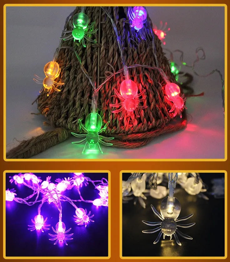 Halloween string lights with pumpkin, bat and ghost decorations in white, warm white or multicolour LED options