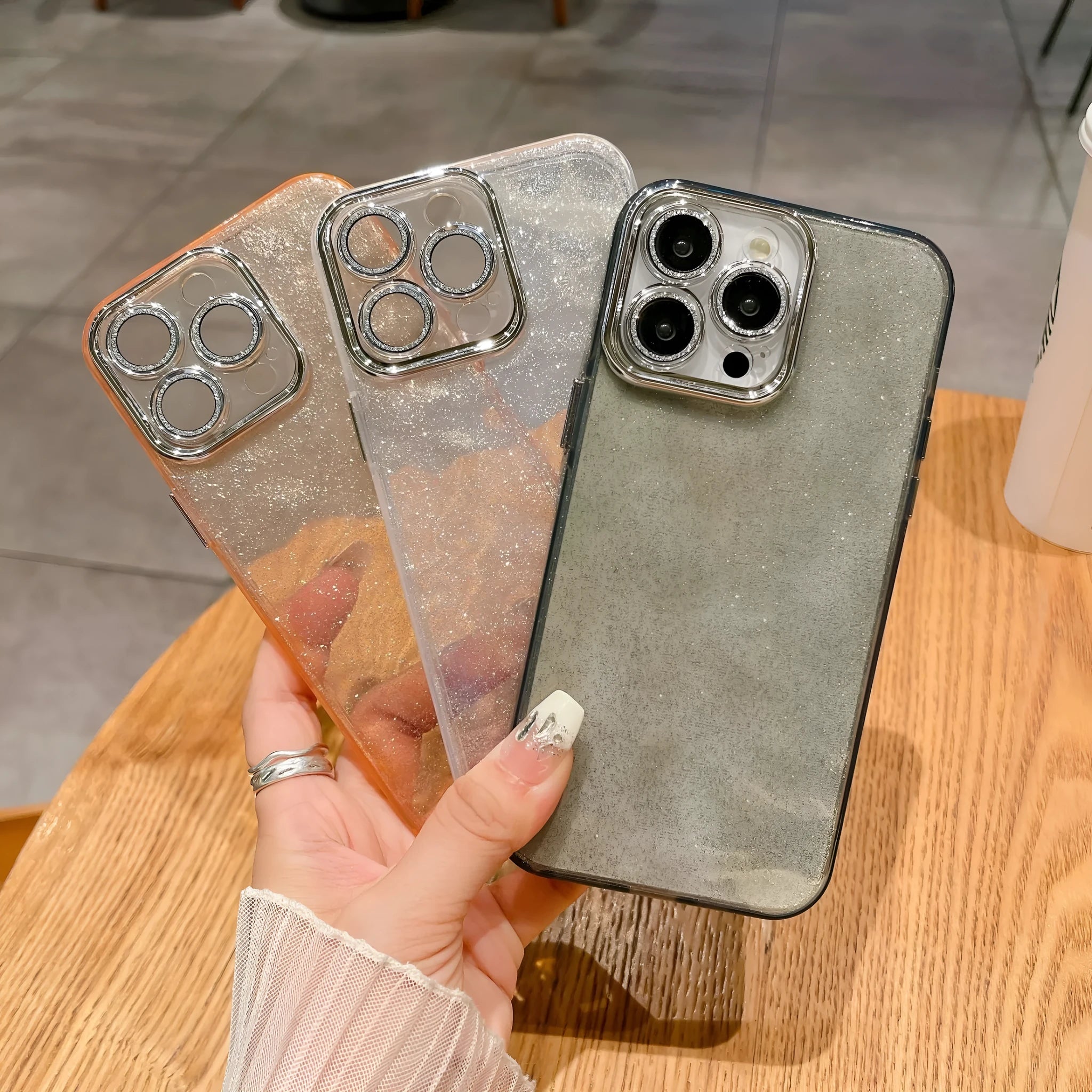 Corrugated PC phone case with lens protector for iPhone 11-15 in transparent colour