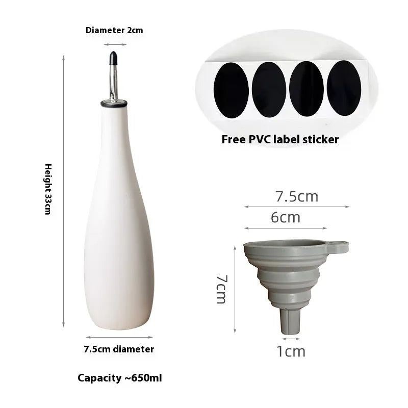 Ceramic oil pot with 650ml conical funnel and integrated oil brush in kitchen setting