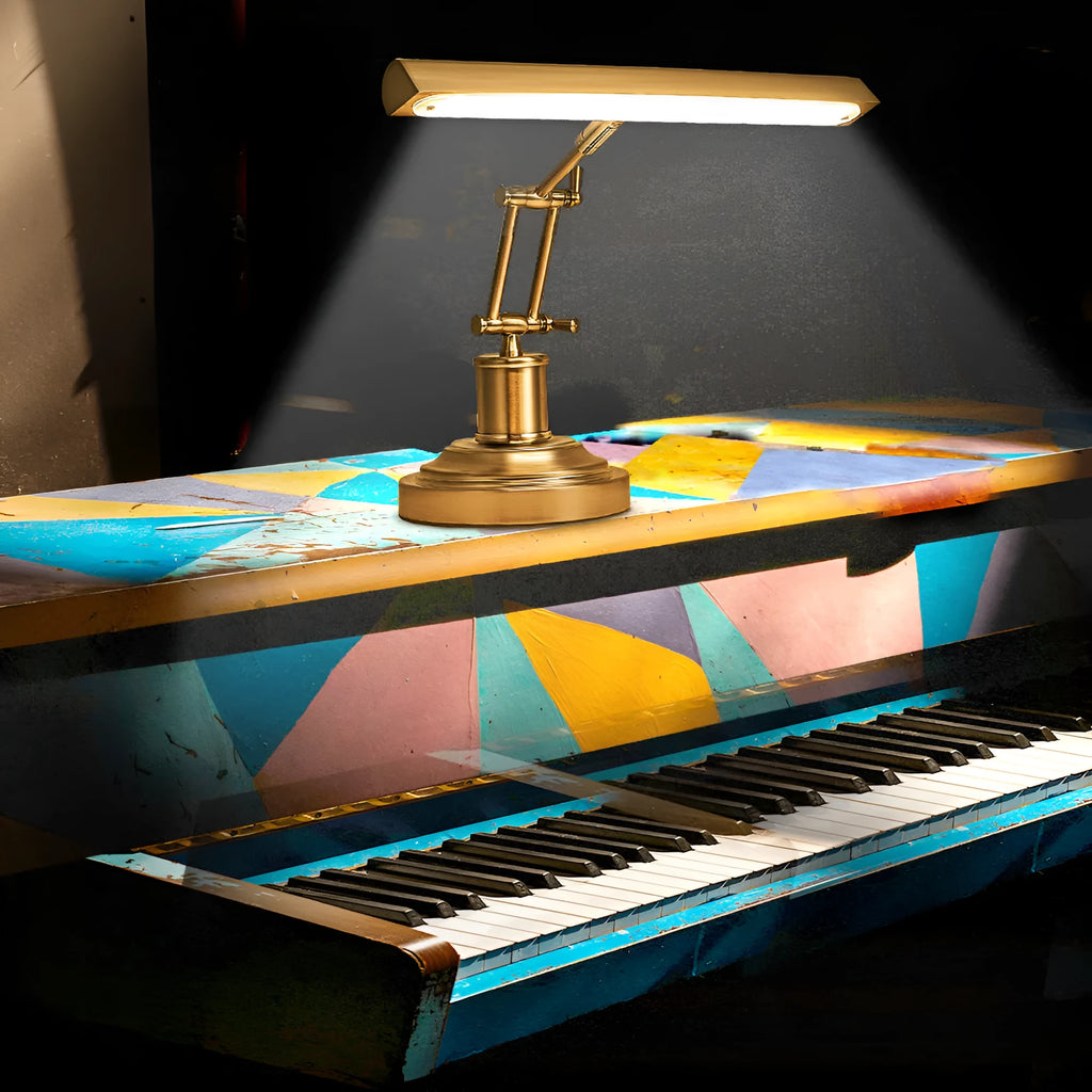 Modern simplicity touch dimming table lamp with music spectrum pattern, metal shade in bronze, for piano practice