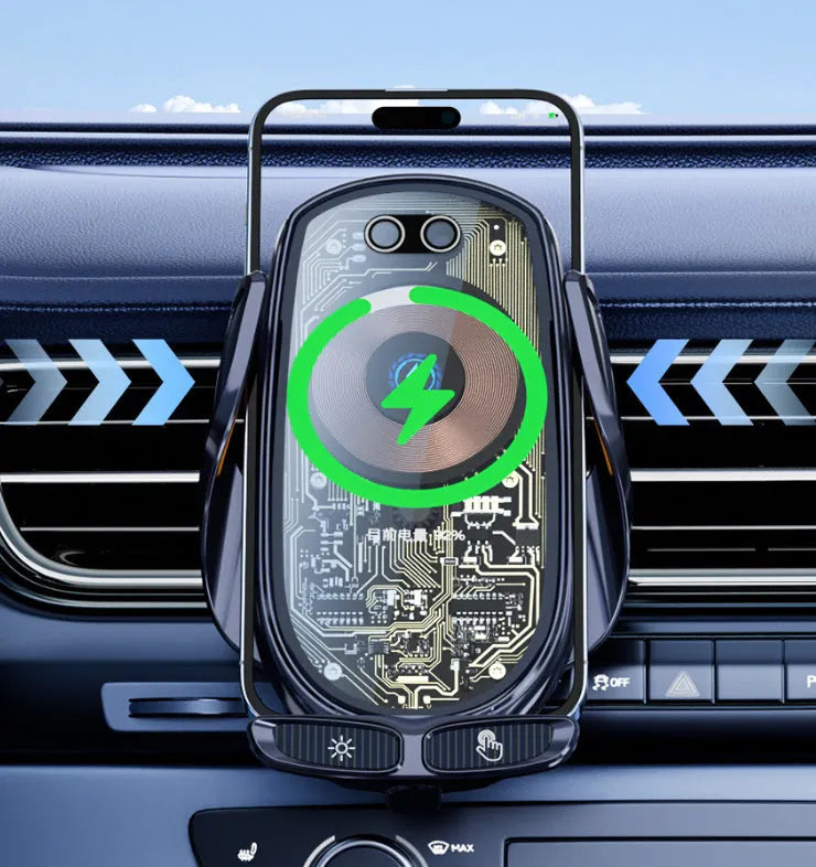 Wireless super fast charge car charger with smart bracket and air outlet clip in gun colour for V6 model
