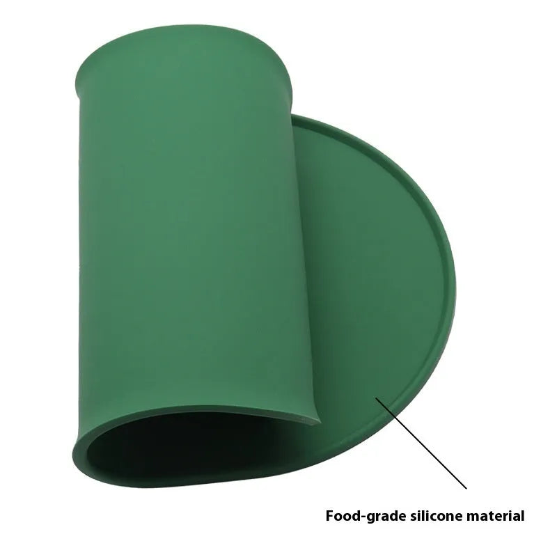 Silicone waterproof cat feeding placemat in green colour showing size dimensions