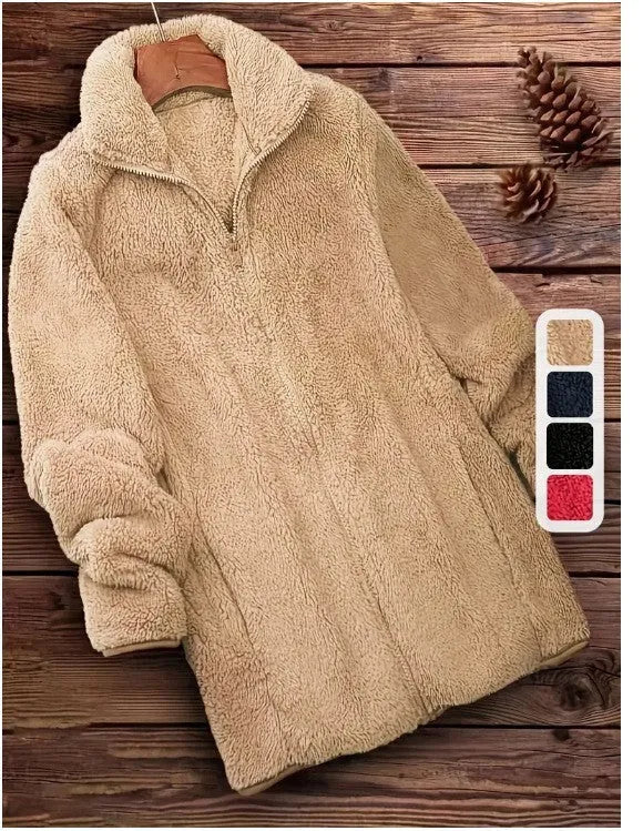 Double-sided velvet fleece outdoor coat in black, navy blue, or khaki colour