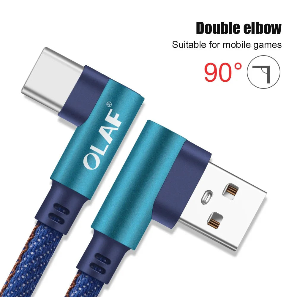 Denim fabric USB charging cable with aluminium connectors in various lengths and colours