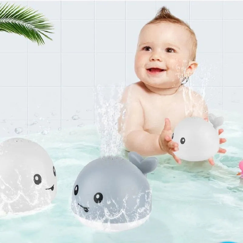 Automatic water induction whale bath toy spraying water with colourful LED lights