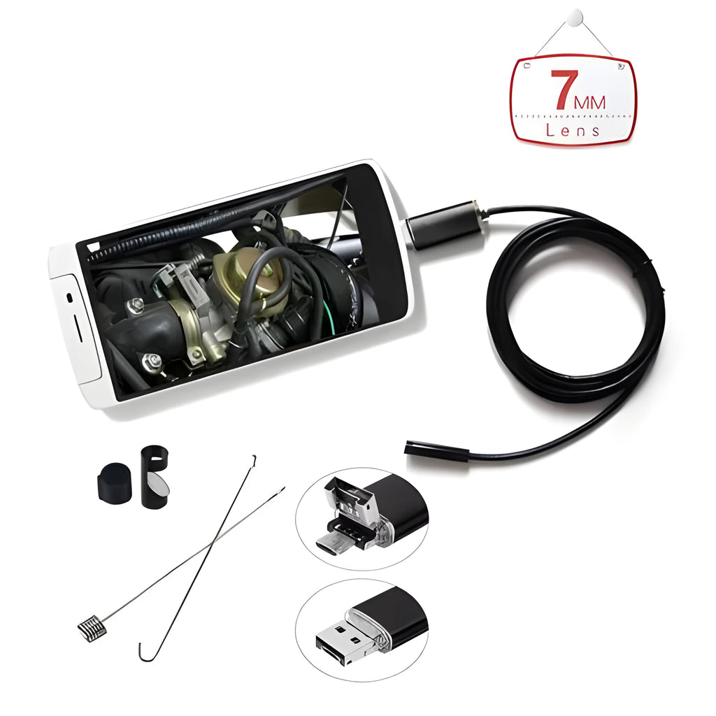 Android waterproof endoscope with 7mm camera, 1.3MP, 6 LED lights, IP67, black colour