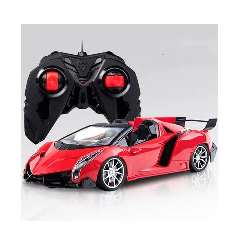 1:16 scale blue remote control racing car with LED lights and airflow line body on a surface