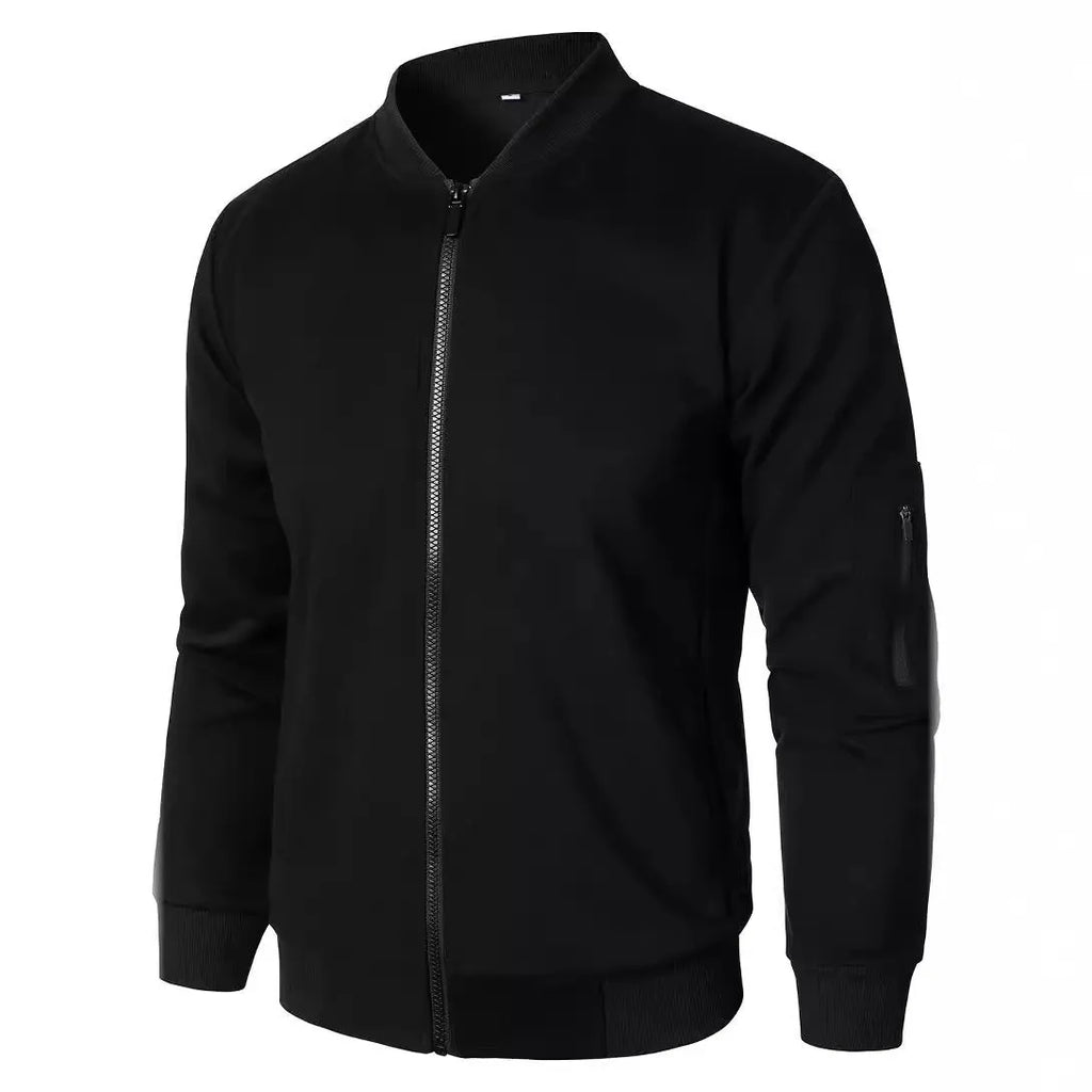 Men's loose fit knitted jacket in cotton, shown in black, blue, and grey colours.
