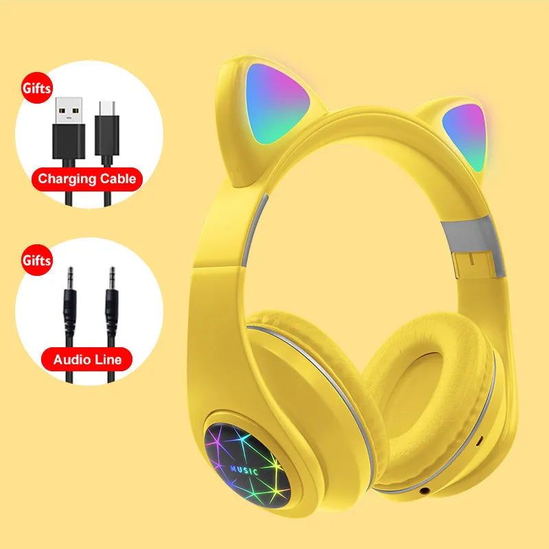 Cat ear wireless Bluetooth sports headset in various colours showing head-mounted design