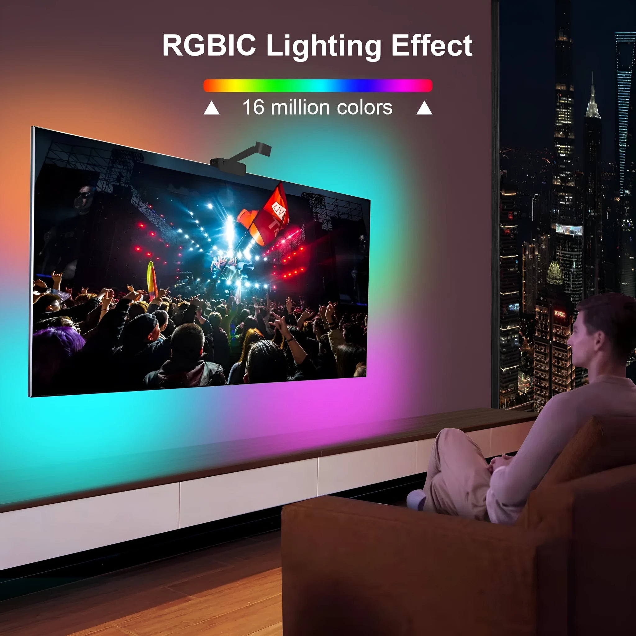 Graffiti App TV screen colour picker LED light strip with camera controller for background synchronisation behind television