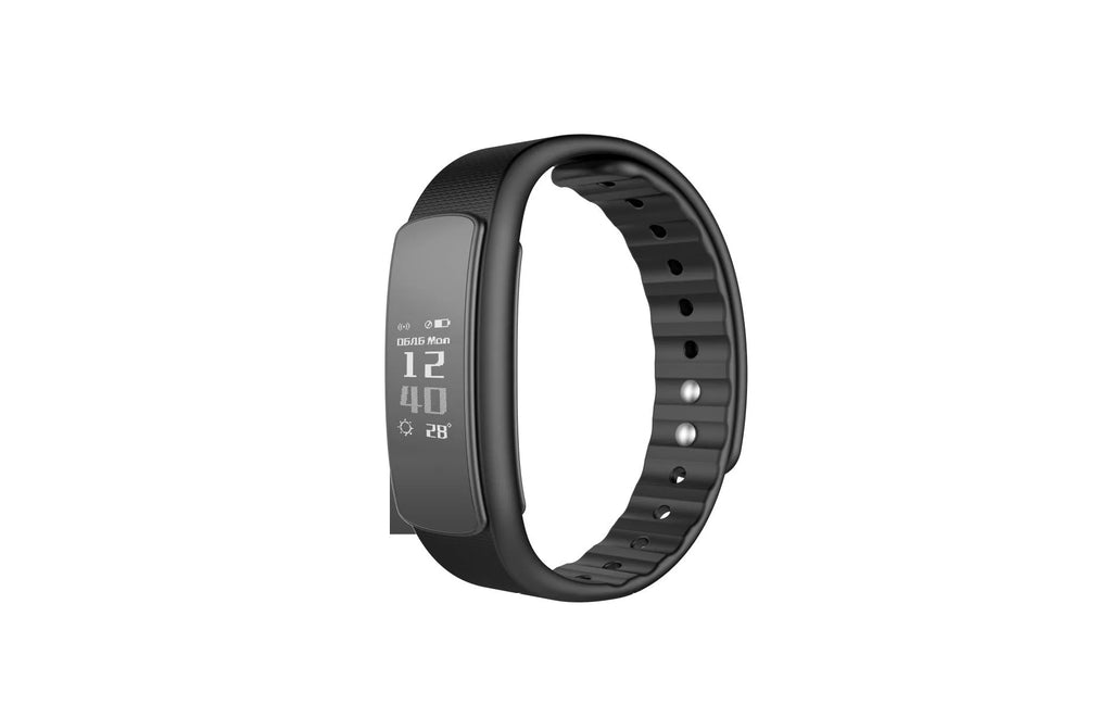 I6 smart sports bracelet with 0.96-inch touchscreen display on wrist showing health metrics