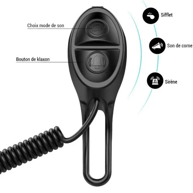 TWOOC T-002 bicycle charging speaker electronic horn mounted on handlebar, black colour, with wired switch and rubber strap