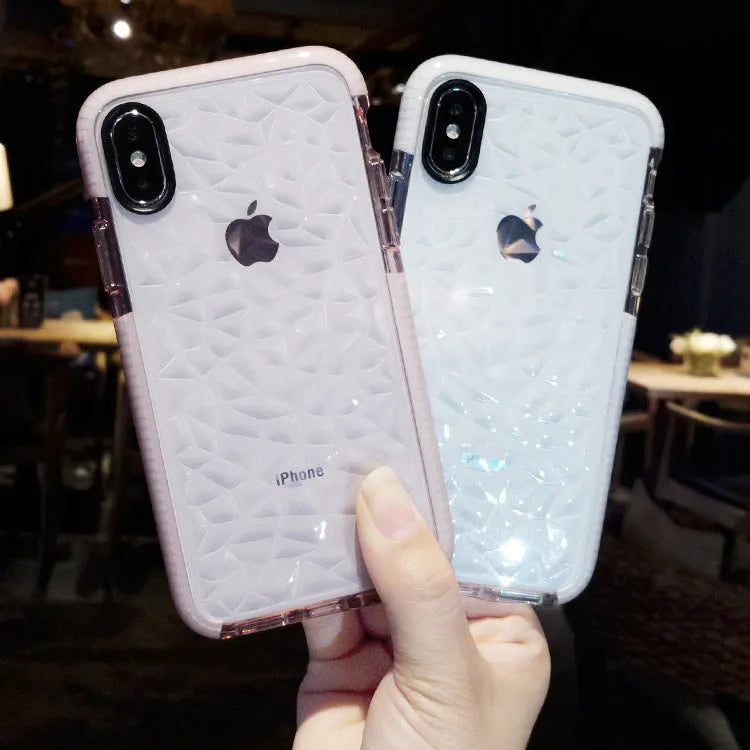 Striped TPU phone case for iPhone in pink, white, or black border options