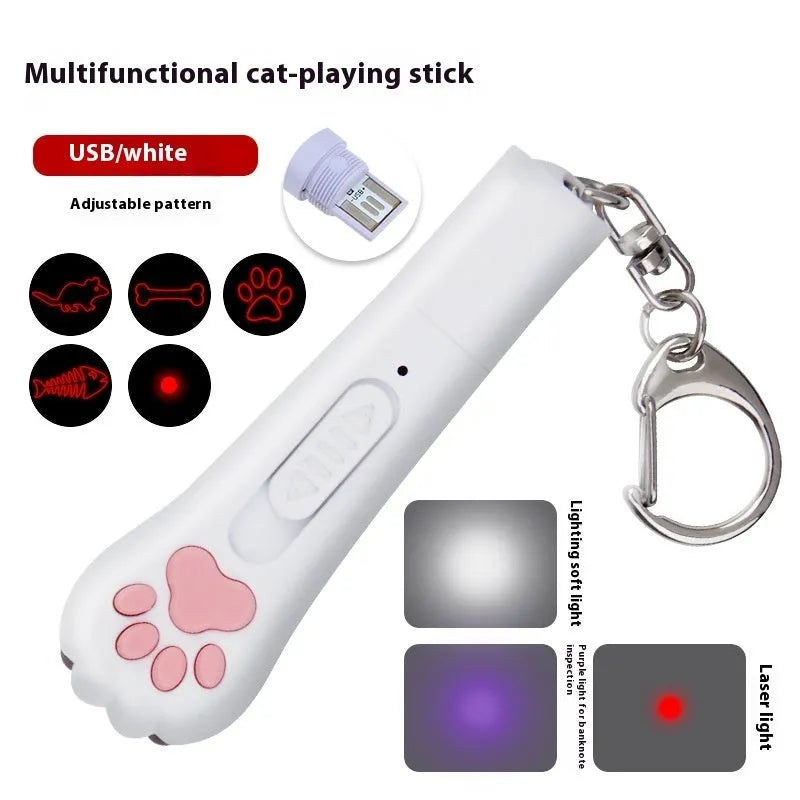 Infrared charging cat toy with laser emitter and teasing stick in colour options