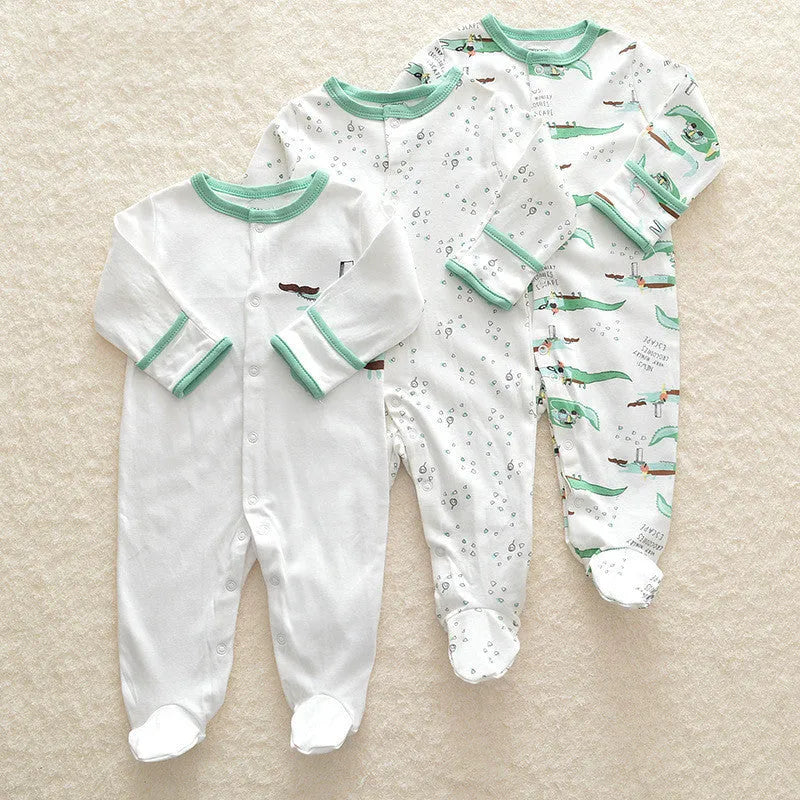 100% cotton baby crawling suit onesie with soft fabric, animal pattern, single breasted closure, trimmed threads, size 6M 59cm