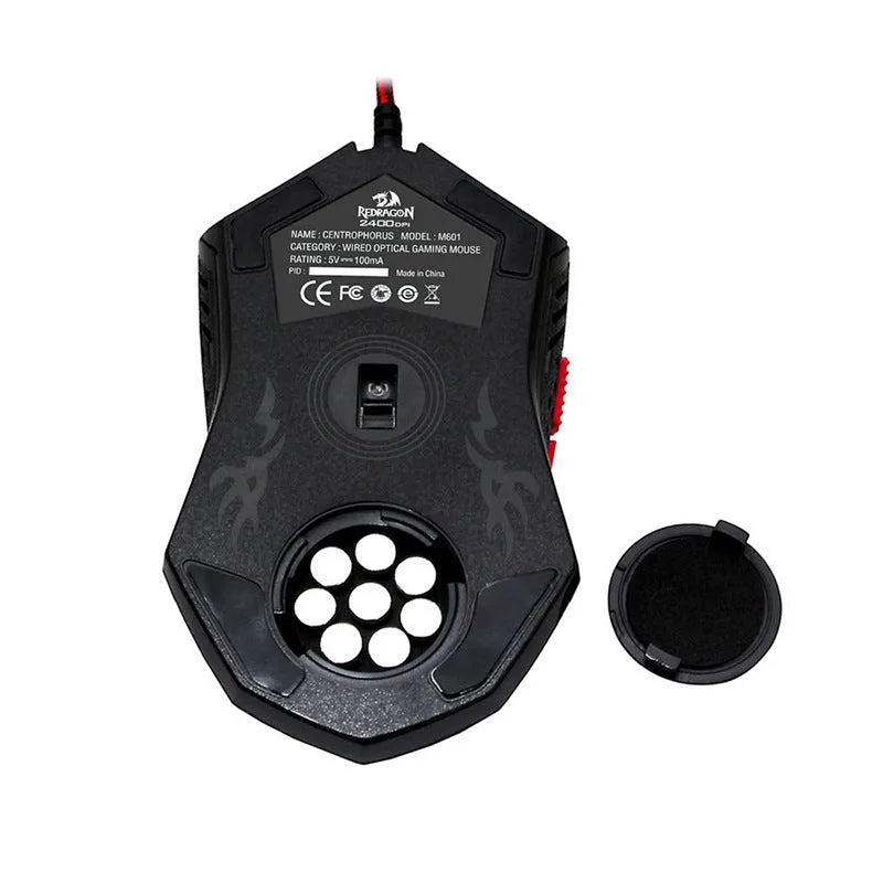 Black and red wired USB optical gaming mouse with six buttons and ergonomic shape