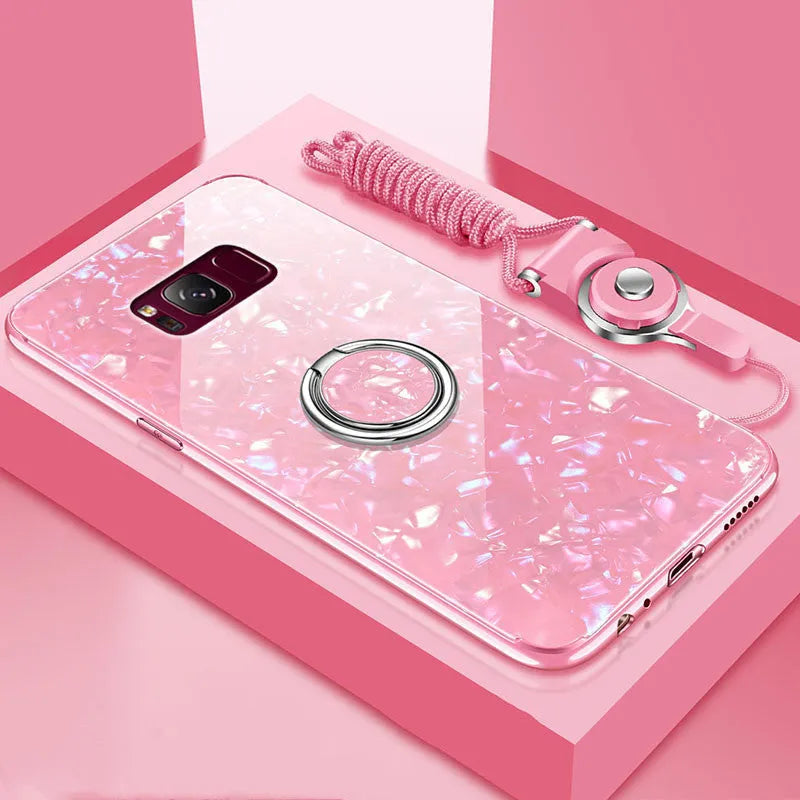 Tempered glass phone case for Samsung S8 and S9 smartphones in black, pink, red or white colours