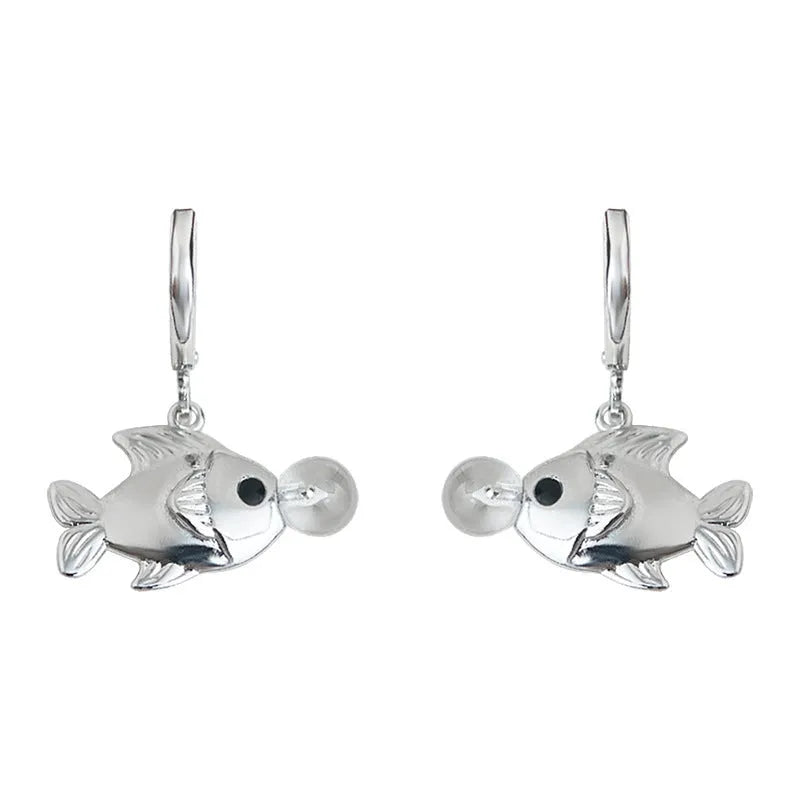 Pair of bubble fish original design goldfish earrings in electroplated copper for women.