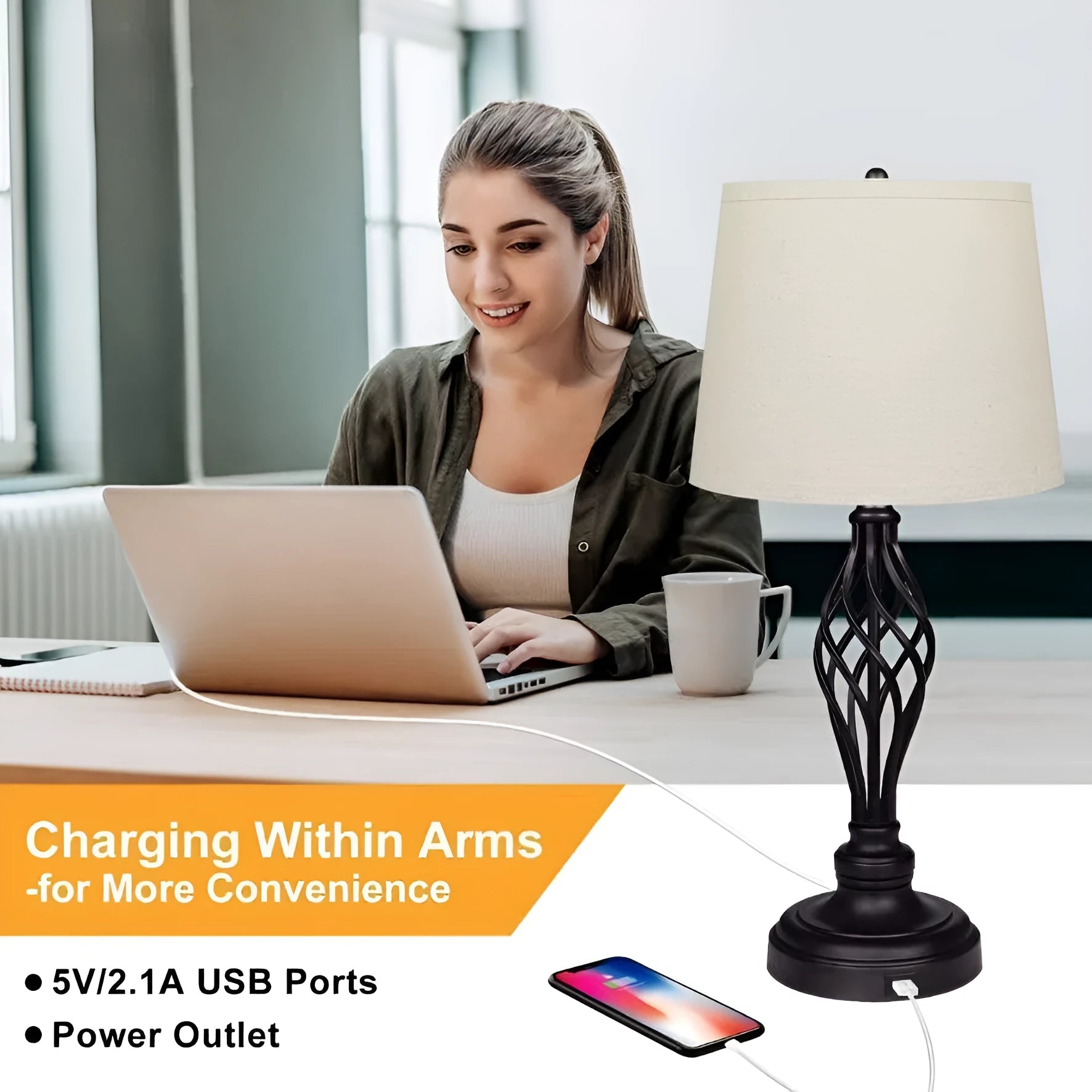 European style alloy touch sensing bedside table lamp showing dimmable cold and warm light options with USB socket