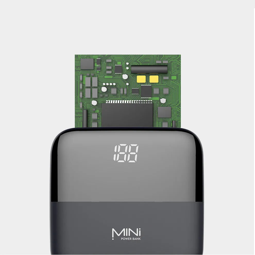 Android portable power bank with digital display showing battery level