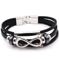 Men's leather bracelet retro geometry design black colour 21cm total length metal fitting