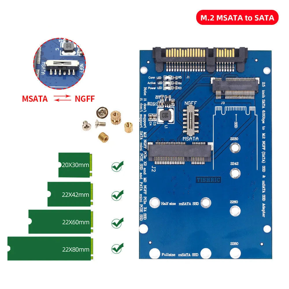 SATA 3 to M.2 NGFF mSATA SSD conversion adapter card in black and blue colour options