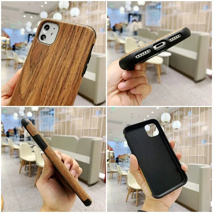 Wooden back cover phone case for iPhone in Rosewood finish showing natural grain.