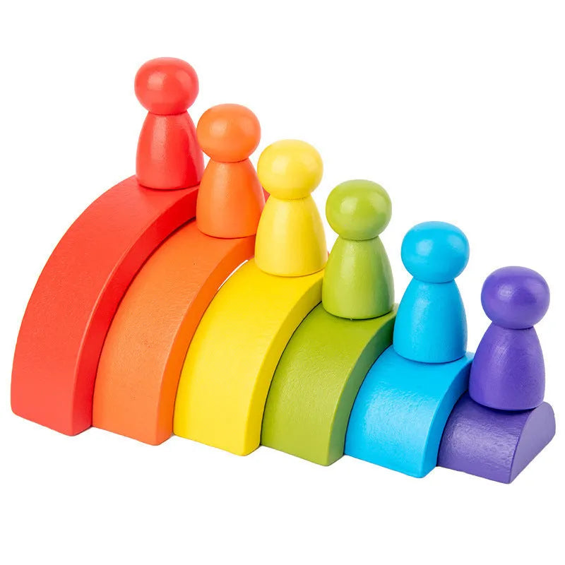 Wooden rainbow arched building blocks set in picture colour
