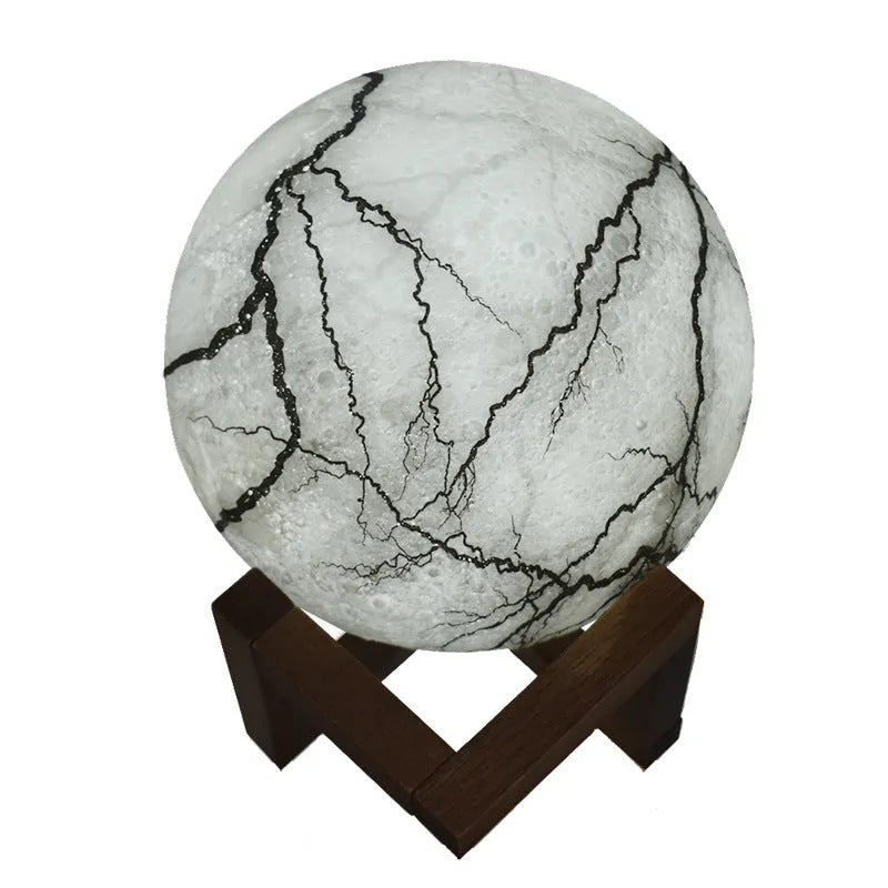 3D painted moon LED night light in 15cm size with warm glow on wood bracket