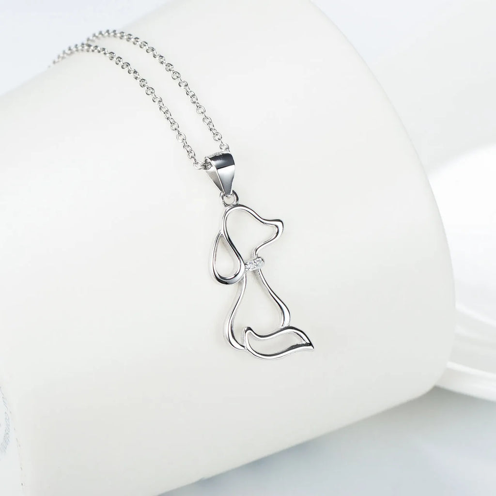 Ladies 925 sterling silver dog pendant necklace with adjustable round bead chain, unisex cartoon animal style