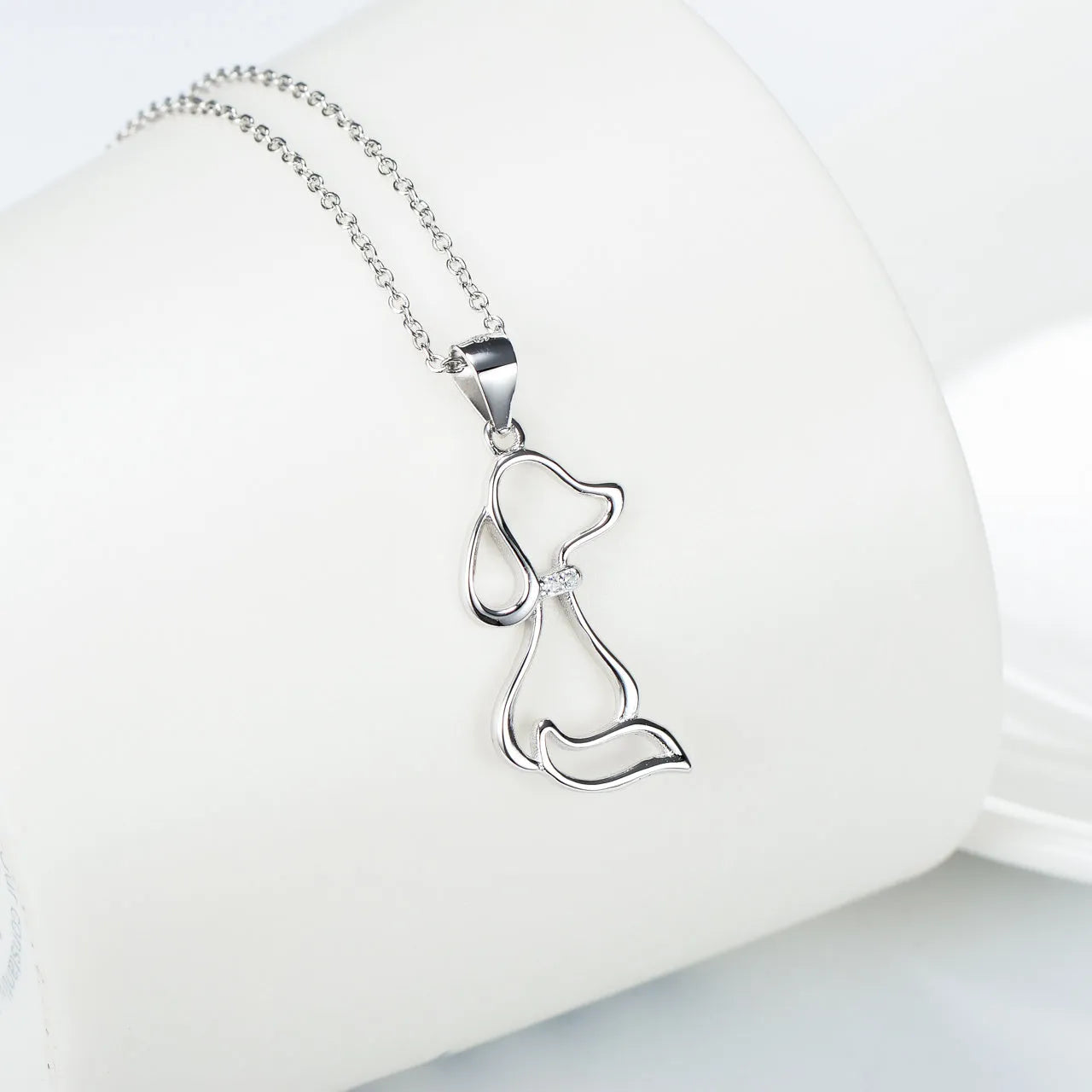 Ladies 925 sterling silver dog pendant necklace with adjustable round bead chain, unisex cartoon animal style