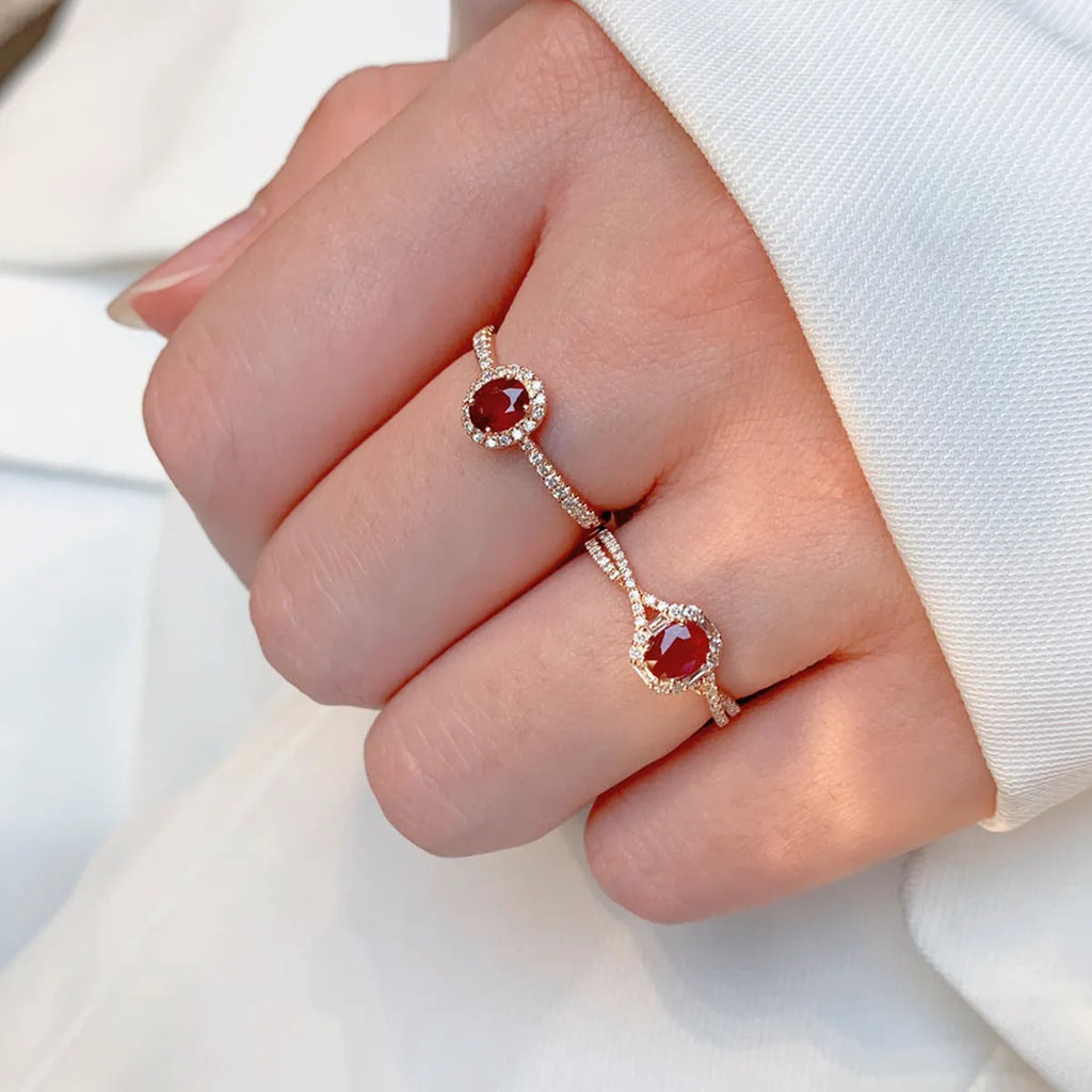 S925 sterling silver ring in rose gold, geometric design, on white background, US size 8 shown