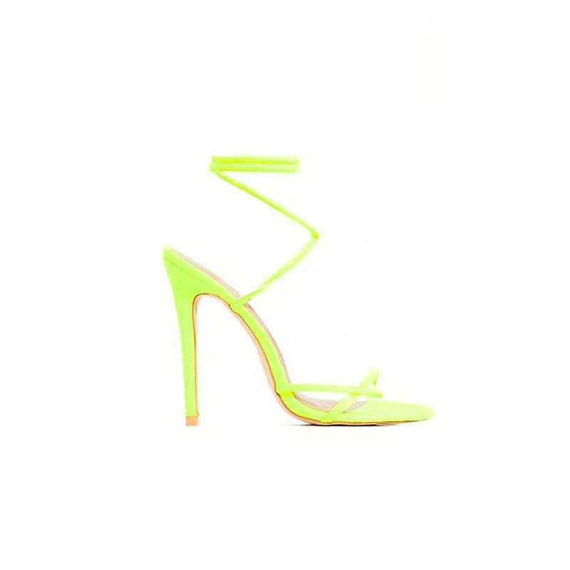 Candy Bright Toe Strap High Heels in rose red, showing microfiber upper, rubber sole, and toe strap design