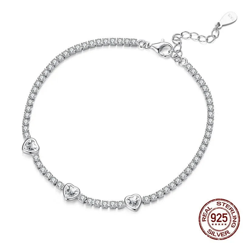 S925 sterling silver bracelet with loving heart pendant and shining zircon stone, BSB208 colour