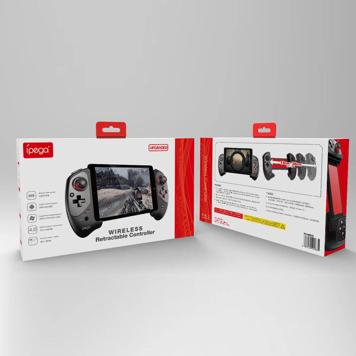 Red telescopic Bluetooth gamepad controller with USB cable for Android IOS and PC gaming