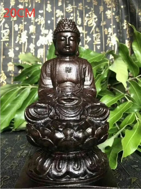 Pure natural black wood carving of Sakyamuni Buddha, 30cm height, for home or office ornament