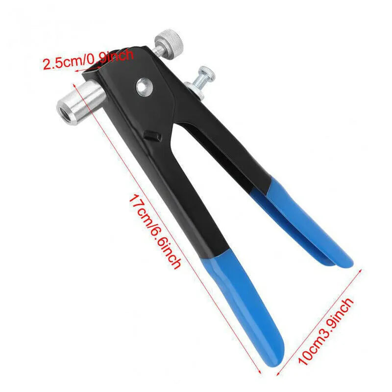 Alloy steel manual riveter tool with blind rivet nuts, from an 86pc or 106pc gun set.