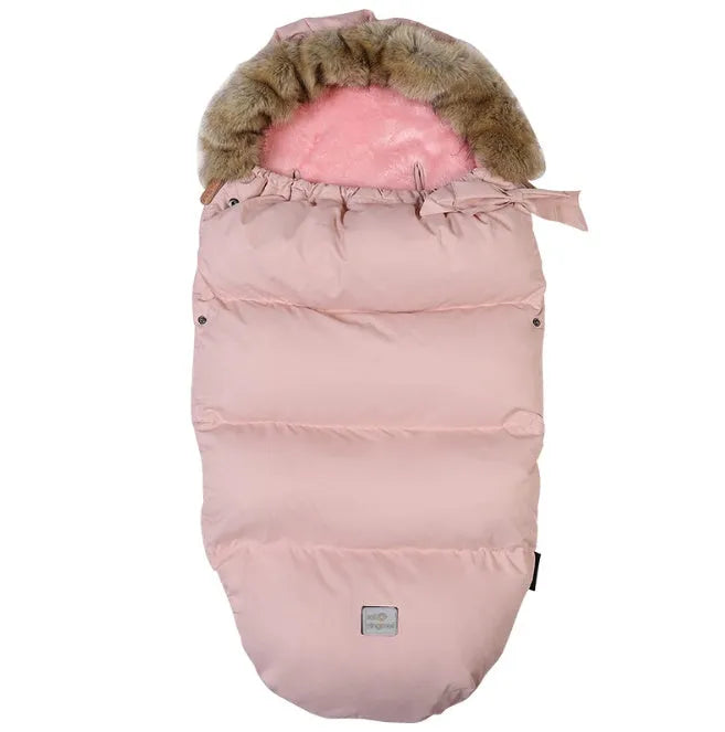 Baby stroller sleeping bag in polyester fibre with down cotton filling, measuring 46 by 95 centimetres, available in ten colours