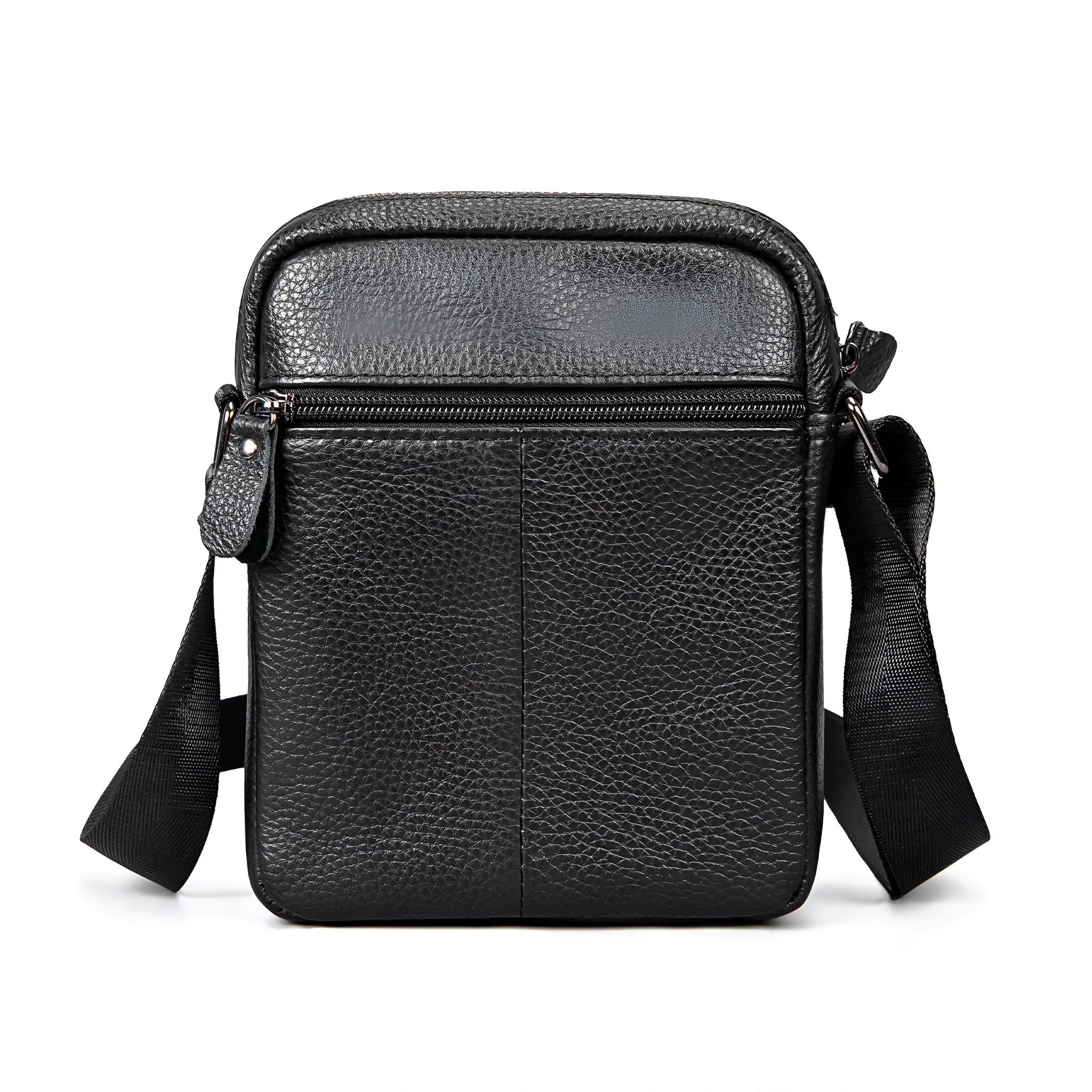 Men's first layer cowhide genuine leather crossbody bag in black, 16.5x7x21cm, solid colour street trend style