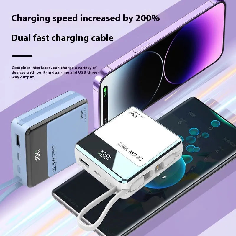 Super fast charge power bank with cable, plastic shell, 10000mAh, 75x65x25mm, in black