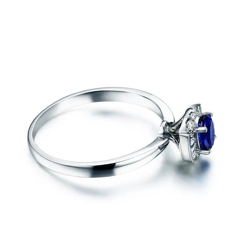 18k white gold natural sapphire and diamond ring women's simple style ring jewellery